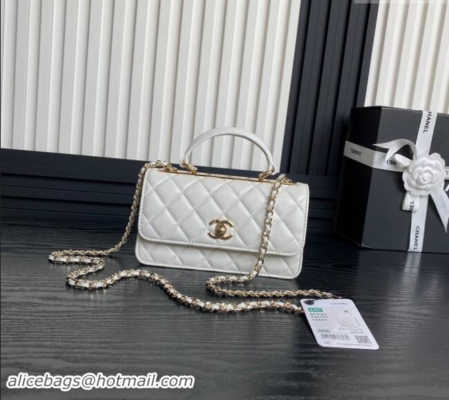 Luxury Classic Chanel Trendy CC Lambskin Clutch with Chain and Band AP4184 White 2024