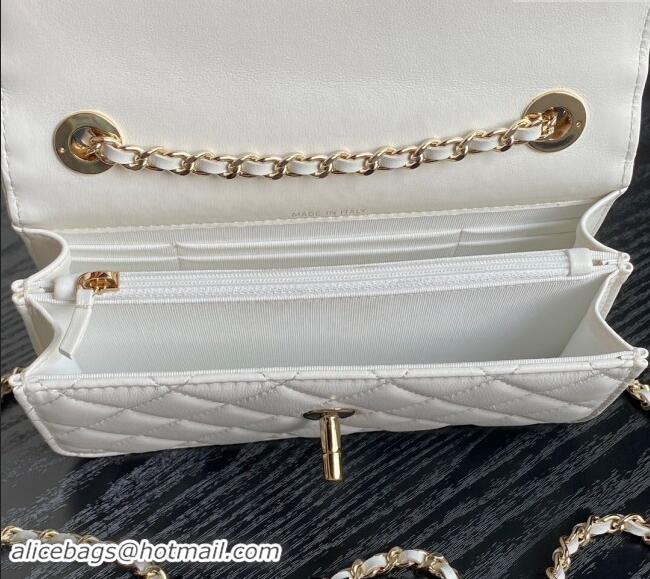 Luxury Classic Chanel Trendy CC Lambskin Clutch with Chain and Band AP4184 White 2024