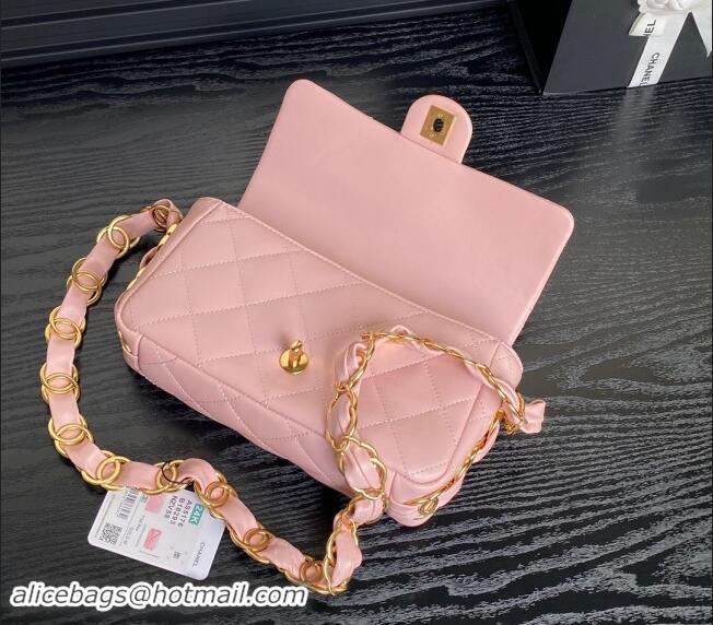 Buy Classic Chanel Lambskin Flap Bag with CC Chain AS5176 Pink 2024