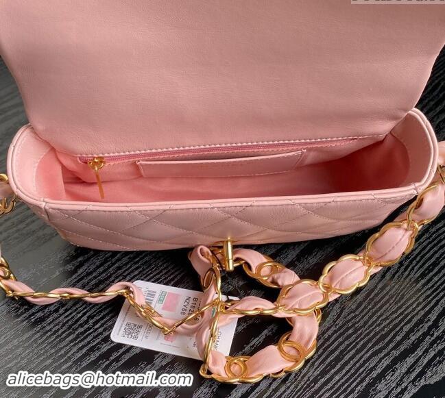 Buy Classic Chanel Lambskin Flap Bag with CC Chain AS5176 Pink 2024