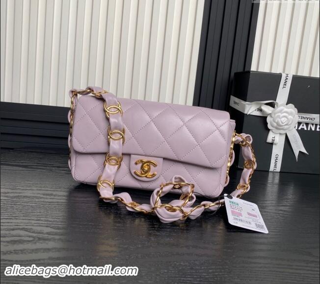 Market Sells Chanel Lambskin Flap Bag with CC Chain AS5176 Light Purple 2024