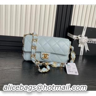 Low Price Chanel Lambskin Flap Bag with CC Chain AS5176 Light Blue 2024