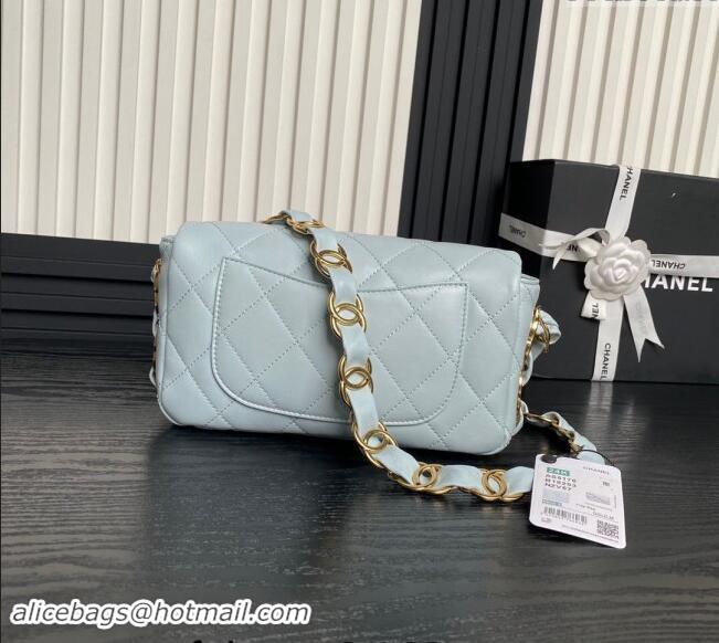 Low Price Chanel Lambskin Flap Bag with CC Chain AS5176 Light Blue 2024