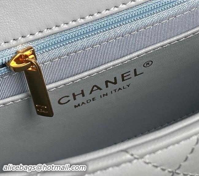 Low Price Chanel Lambskin Flap Bag with CC Chain AS5176 Light Blue 2024