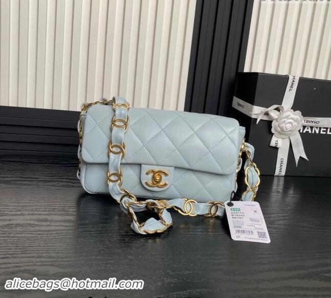 Low Price Chanel Lambskin Flap Bag with CC Chain AS5176 Light Blue 2024