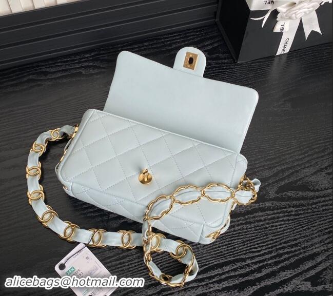 Low Price Chanel Lambskin Flap Bag with CC Chain AS5176 Light Blue 2024