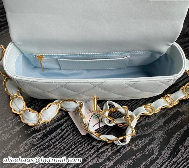 Low Price Chanel Lambskin Flap Bag with CC Chain AS5176 Light Blue 2024