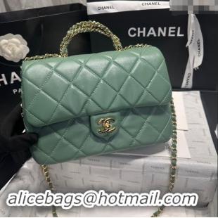 New Design Chanel Lambskin Medium Flap bag with Top Handle AS5043 Light Green