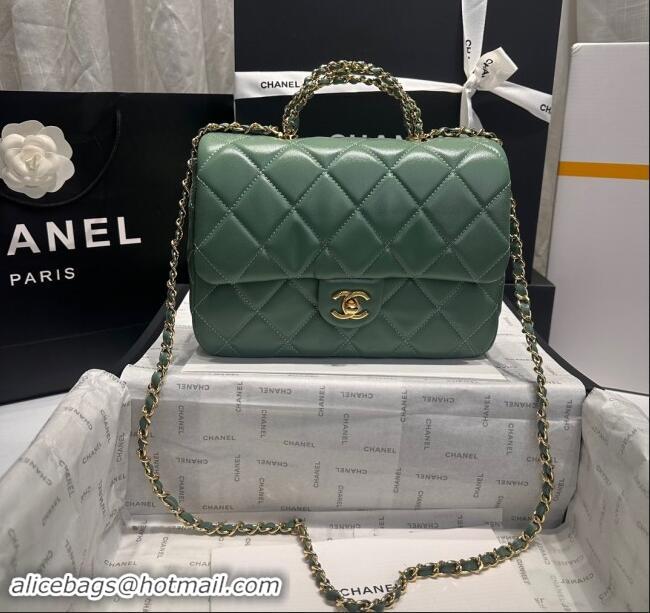 New Design Chanel Lambskin Medium Flap bag with Top Handle AS5043 Light Green