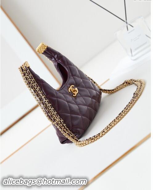 New Stylish Chanel Lambskin Hobo Bag with Chain AS4966 Burgundy 2024