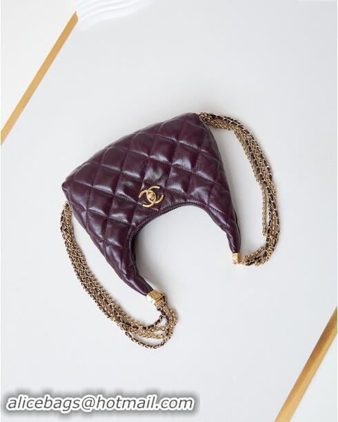 New Stylish Chanel Lambskin Hobo Bag with Chain AS4966 Burgundy 2024