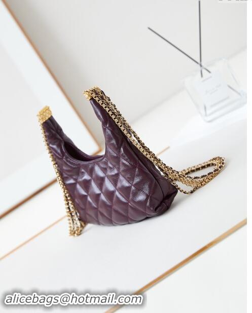 New Stylish Chanel Lambskin Hobo Bag with Chain AS4966 Burgundy 2024