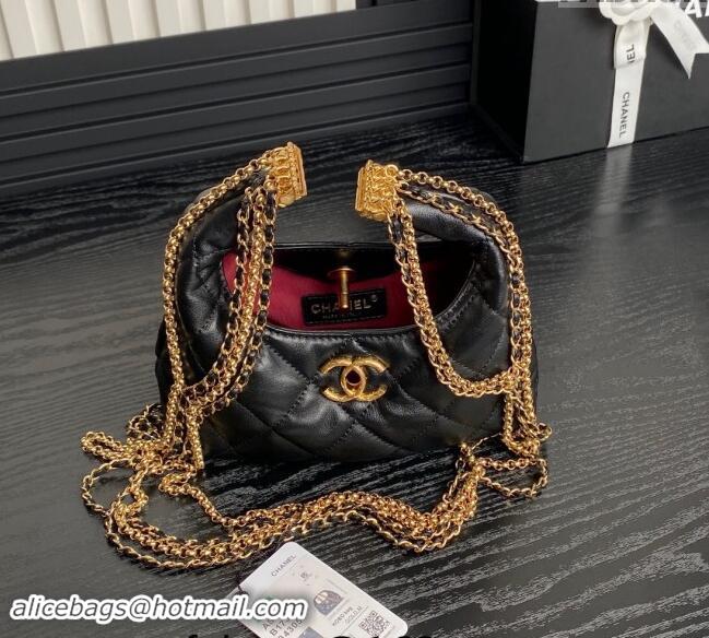 New Release Creation Chanel Lambskin Hobo Bag with Chain AS4966 Black 2024