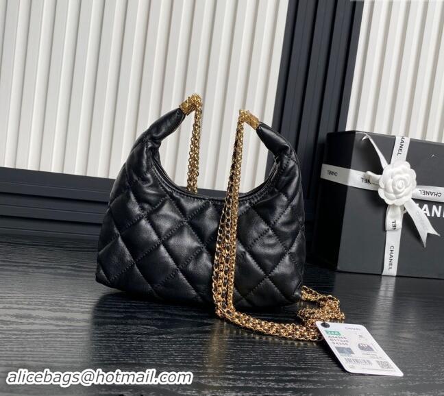 New Release Creation Chanel Lambskin Hobo Bag with Chain AS4966 Black 2024