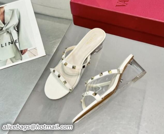 Fashion Luxury Valentino Rockstud PVC Wedge Slides Sandal 5/8.5cm with Clear Heel White 903078