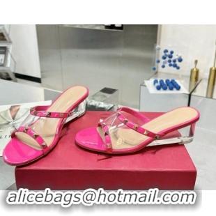 Pretty Style Valentino Rockstud PVC Wedge Slides Sandal 5/8.5cm with Clear Heel Pink 903081