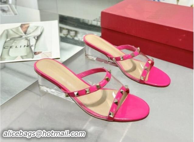 Pretty Style Valentino Rockstud PVC Wedge Slides Sandal 5/8.5cm with Clear Heel Pink 903081