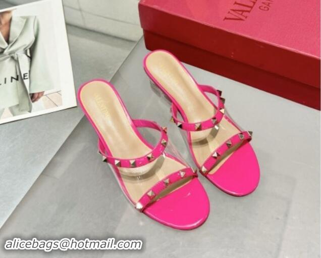 Pretty Style Valentino Rockstud PVC Wedge Slides Sandal 5/8.5cm with Clear Heel Pink 903081