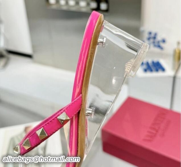 Pretty Style Valentino Rockstud PVC Wedge Slides Sandal 5/8.5cm with Clear Heel Pink 903081