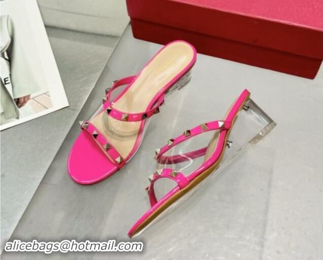 Pretty Style Valentino Rockstud PVC Wedge Slides Sandal 5/8.5cm with Clear Heel Pink 903081