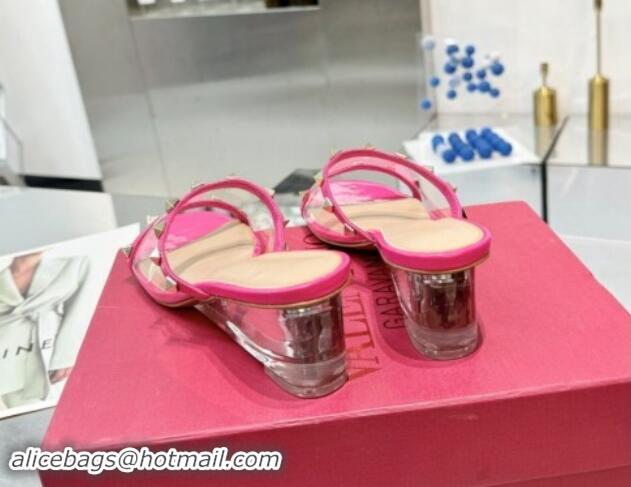 Pretty Style Valentino Rockstud PVC Wedge Slides Sandal 5/8.5cm with Clear Heel Pink 903081