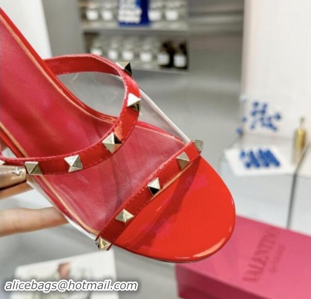 Shop Duplicate Valentino Rockstud PVC Wedge Slides Sandal 5cm with Clear Heel Red 903082