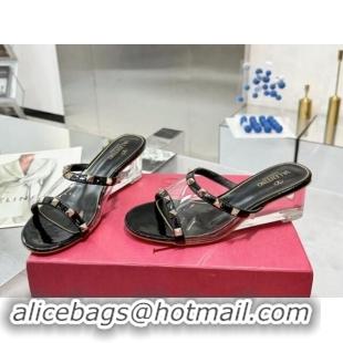 Top Grade Valentino Rockstud PVC Wedge Slides Sandal 5cm with Clear Heel Black 903083