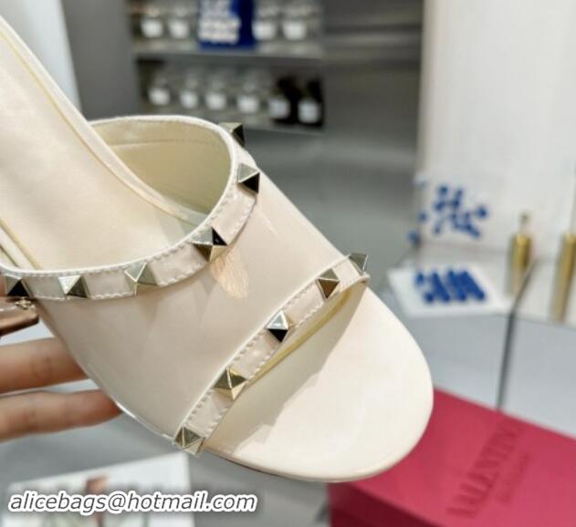 Luxurious Valentino Rockstud Patent Calfskin Wedge Slides Sandal 5/8.5cm with Clear Heel White 903088