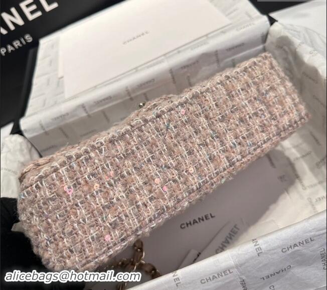 Luxury Classic Chanel Classic Tweed & Sequins Medium Flap Bag A01112 Nude Pink 2024