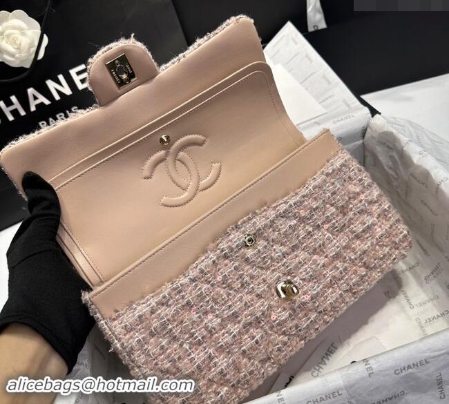 Luxury Classic Chanel Classic Tweed & Sequins Medium Flap Bag A01112 Nude Pink 2024