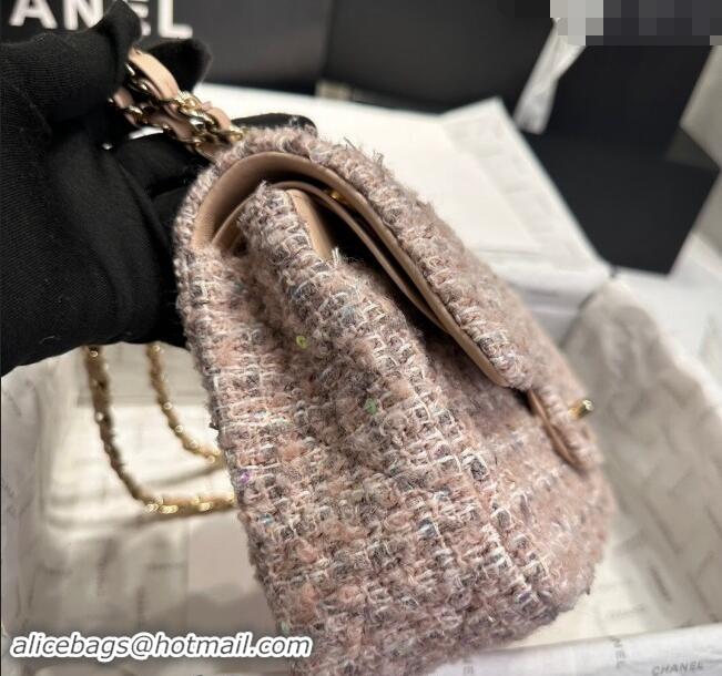 Luxury Classic Chanel Classic Tweed & Sequins Medium Flap Bag A01112 Nude Pink 2024