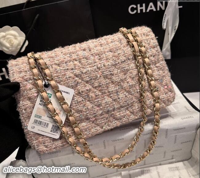 Luxury Classic Chanel Classic Tweed & Sequins Medium Flap Bag A01112 Nude Pink 2024