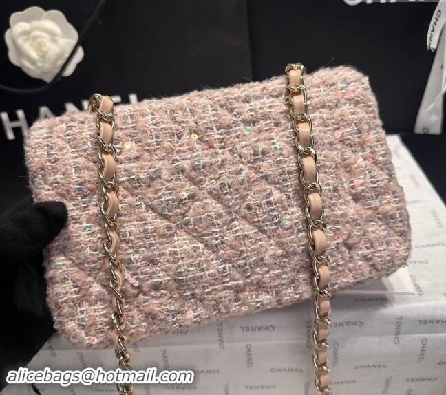 Spot Bulk Chanel Classic Tweed & Sequins Mini Flap Bag A69900 Nude Pink 2024