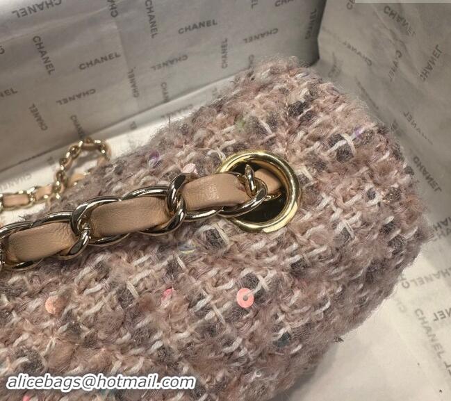 Spot Bulk Chanel Classic Tweed & Sequins Mini Flap Bag A69900 Nude Pink 2024