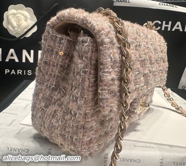 Spot Bulk Chanel Classic Tweed & Sequins Mini Flap Bag A69900 Nude Pink 2024