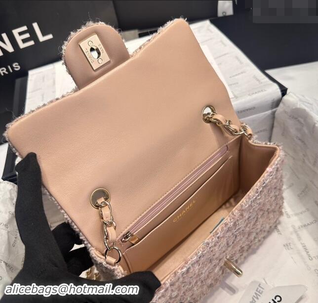 Spot Bulk Chanel Classic Tweed & Sequins Mini Flap Bag A69900 Nude Pink 2024