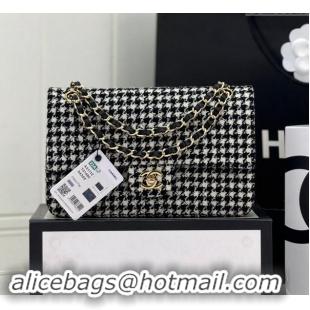 Market Sells Chanel Classic Hounstooth Tweed Medium Flap Bag A01112 White/Black 2024