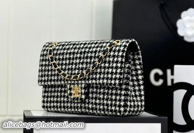 Market Sells Chanel Classic Hounstooth Tweed Medium Flap Bag A01112 White/Black 2024