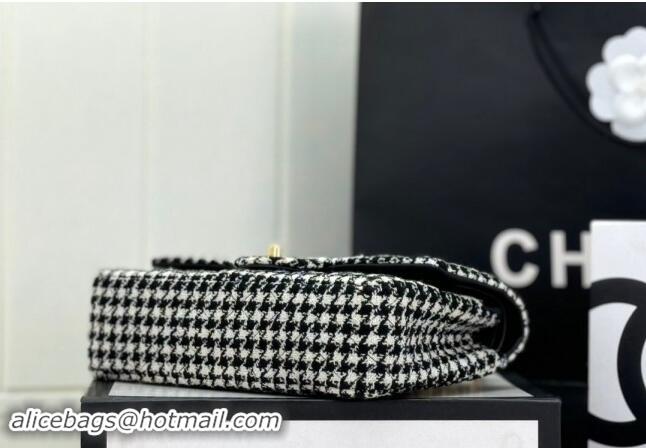 Market Sells Chanel Classic Hounstooth Tweed Medium Flap Bag A01112 White/Black 2024