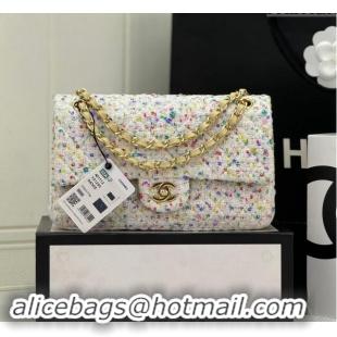 Top Quality Chanel Classic Hounstooth Tweed Medium Flap Bag A01112 White/Multicolor 2024