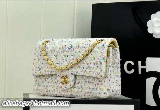 Top Quality Chanel Classic Hounstooth Tweed Medium Flap Bag A01112 White/Multicolor 2024