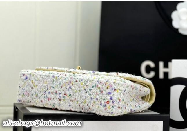 Top Quality Chanel Classic Hounstooth Tweed Medium Flap Bag A01112 White/Multicolor 2024