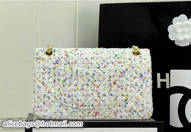 Top Quality Chanel Classic Hounstooth Tweed Medium Flap Bag A01112 White/Multicolor 2024