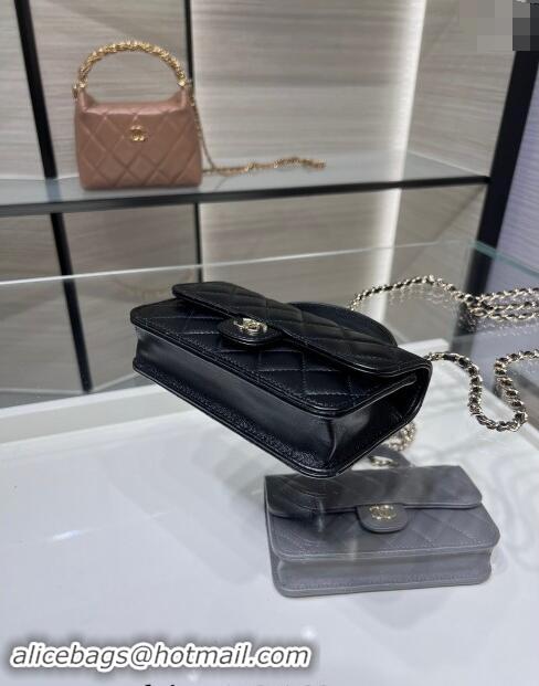 Buy Classic Chanel Lambskin Leather Flap Phone Holder with Chain AP3226 Black 2024