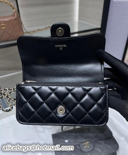 Buy Classic Chanel Lambskin Leather Flap Phone Holder with Chain AP3226 Black 2024