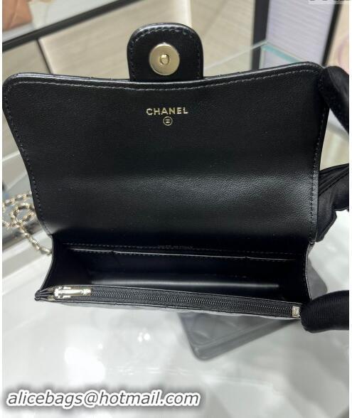 Buy Classic Chanel Lambskin Leather Flap Phone Holder with Chain AP3226 Black 2024