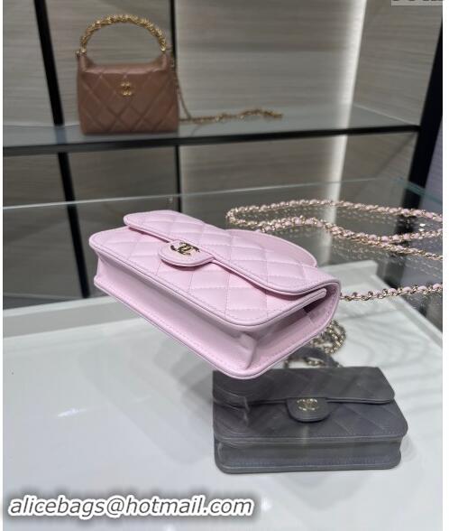 Low Cost Chanel Lambskin Leather Flap Phone Holder with Chain AP3226 Light Pink 2024