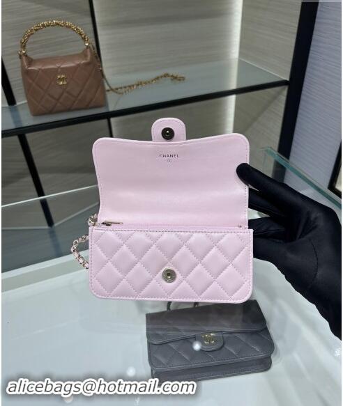 Low Cost Chanel Lambskin Leather Flap Phone Holder with Chain AP3226 Light Pink 2024