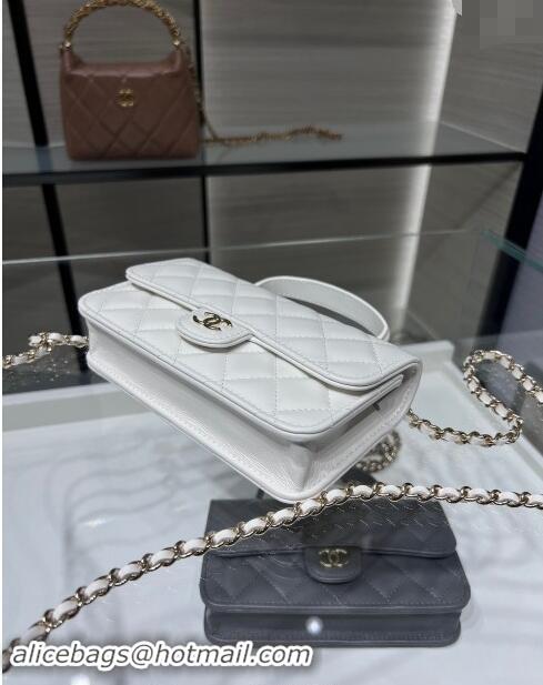 High Quality Chanel Lambskin Leather Flap Phone Holder with Chain AP3226 White 2024