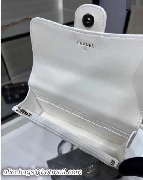 High Quality Chanel Lambskin Leather Flap Phone Holder with Chain AP3226 White 2024